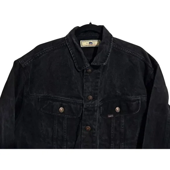 Lee Trucker Jacket Mens L Black Overdyed Denim Vintage 1990s Lee 7175SB - Picture 3 of 10